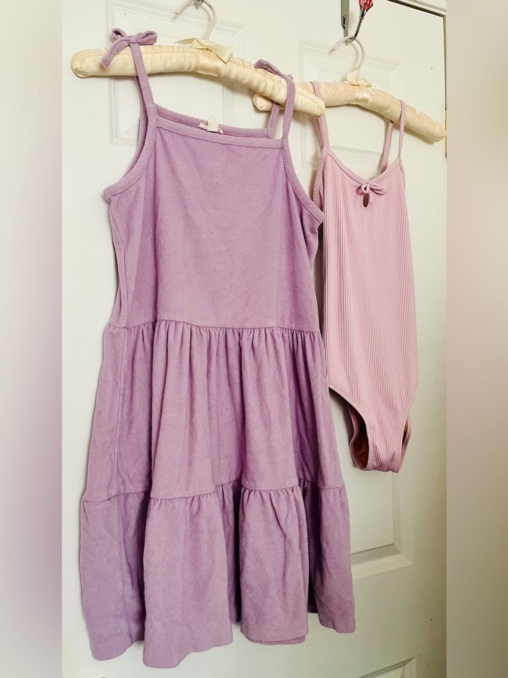 Crewcuts Lilac Bathing Suit and Tiered Coverup Terry Cloth Dress Set